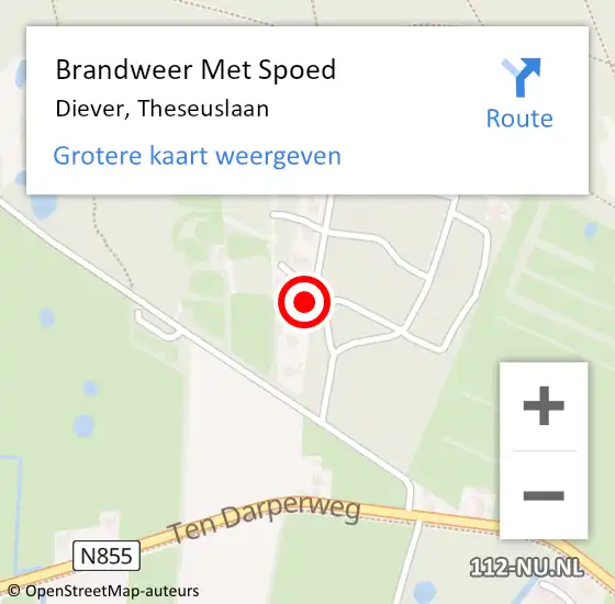 Locatie op kaart van de 112 melding: Brandweer Met Spoed Naar Diever, Theseuslaan op 27 oktober 2013 14:48