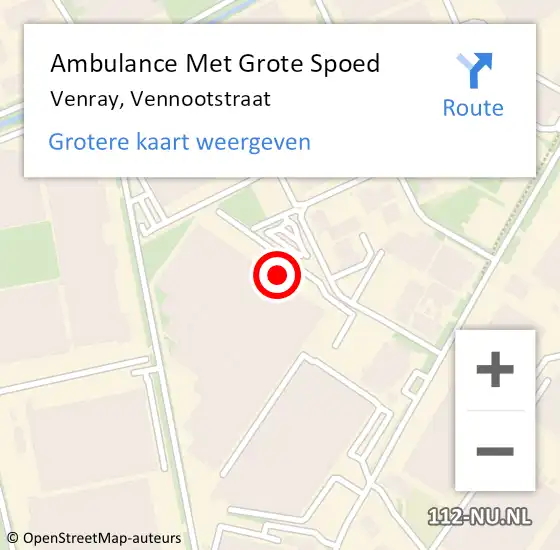 Locatie op kaart van de 112 melding: Ambulance Met Grote Spoed Naar Venray, Vennootstraat op 13 januari 2015 07:25