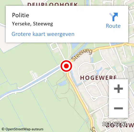 Locatie op kaart van de 112 melding: Politie Yerseke, Steeweg op 13 januari 2015 08:23