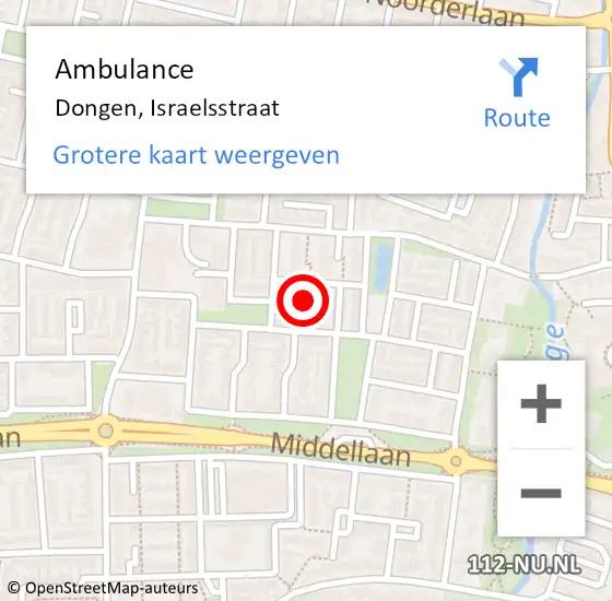 Locatie op kaart van de 112 melding: Ambulance Dongen, Israelsstraat op 13 januari 2015 08:56