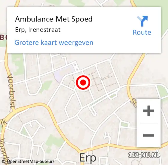 Locatie op kaart van de 112 melding: Ambulance Met Spoed Naar Erp, Irenestraat op 13 januari 2015 09:25