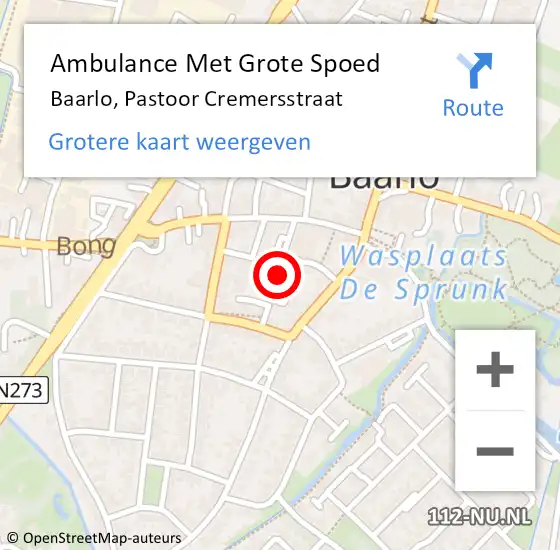 Locatie op kaart van de 112 melding: Ambulance Met Grote Spoed Naar Baarlo, Pastoor Cremersstraat op 13 januari 2015 09:50