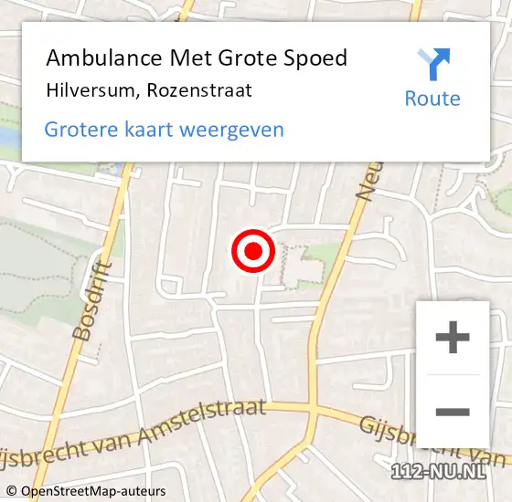 Locatie op kaart van de 112 melding: Ambulance Met Grote Spoed Naar Hilversum, Rozenstraat op 13 januari 2015 10:01