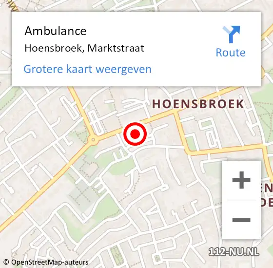 Locatie op kaart van de 112 melding: Ambulance Hoensbroek, Marktstraat op 13 januari 2015 10:59