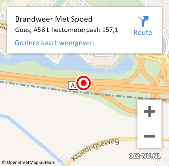 Locatie op kaart van de 112 melding: Brandweer Met Spoed Naar Goes, A58 R hectometerpaal: 148,5 op 27 oktober 2013 15:21