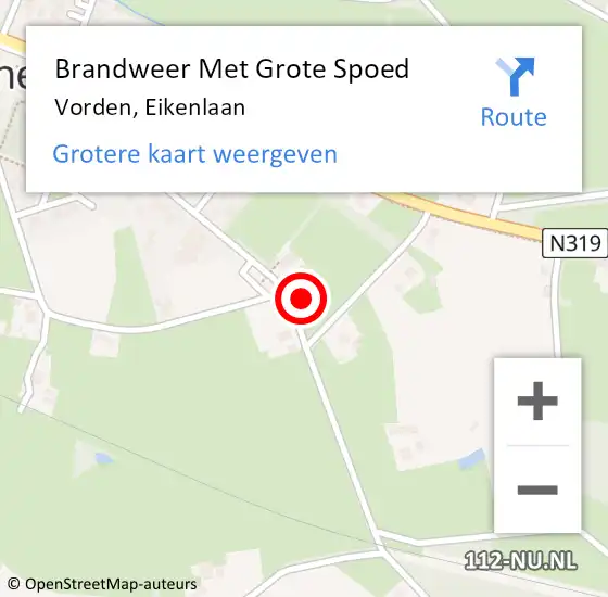 Locatie op kaart van de 112 melding: Brandweer Met Grote Spoed Naar Vorden, Eikenlaan op 13 januari 2015 12:55