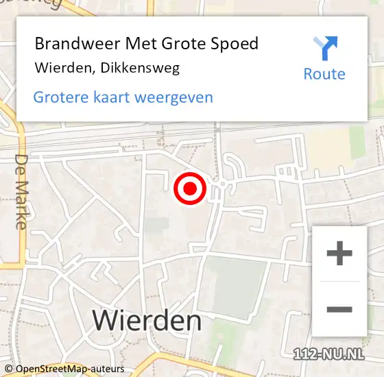 Locatie op kaart van de 112 melding: Brandweer Met Grote Spoed Naar Wierden, Dikkensweg op 13 januari 2015 13:46