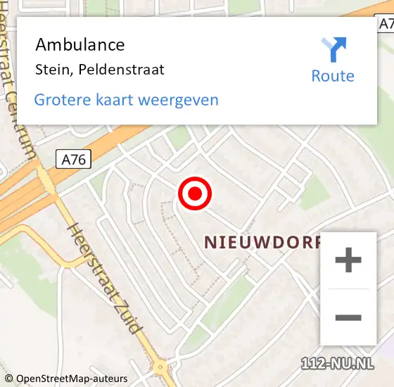 Locatie op kaart van de 112 melding: Ambulance Stein, Peldenstraat op 13 januari 2015 14:35