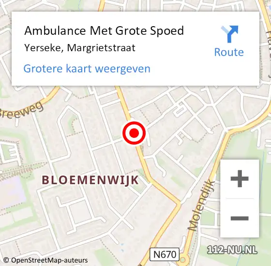 Locatie op kaart van de 112 melding: Ambulance Met Grote Spoed Naar Yerseke, Margrietstraat op 13 januari 2015 15:13