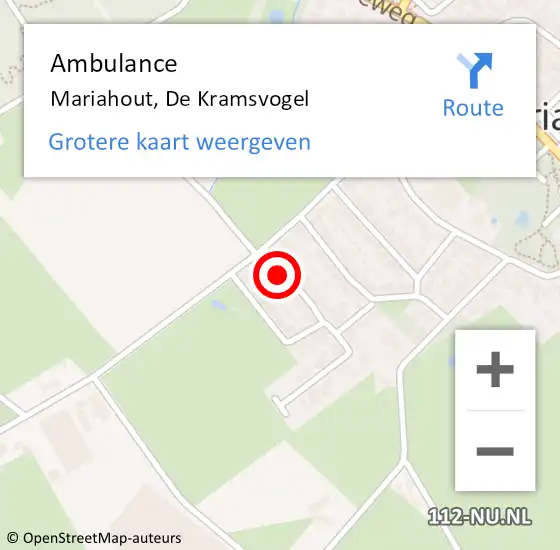 Locatie op kaart van de 112 melding: Ambulance Mariahout, De Kramsvogel op 13 januari 2015 15:42