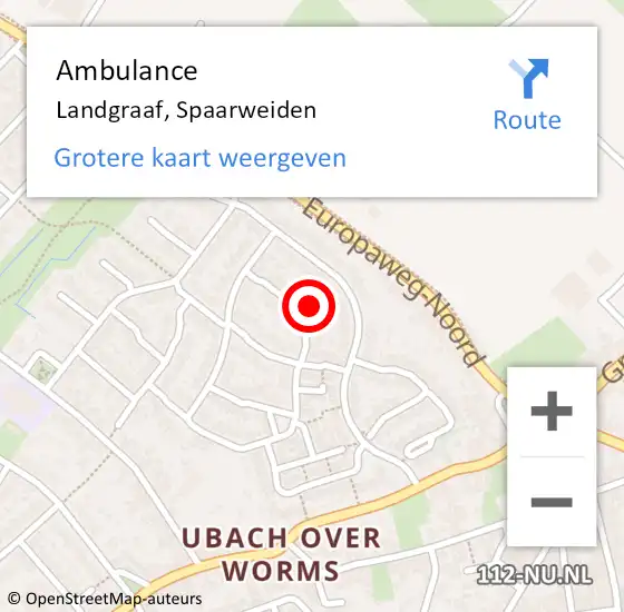 Locatie op kaart van de 112 melding: Ambulance Landgraaf, Spaarweiden op 13 januari 2015 15:42