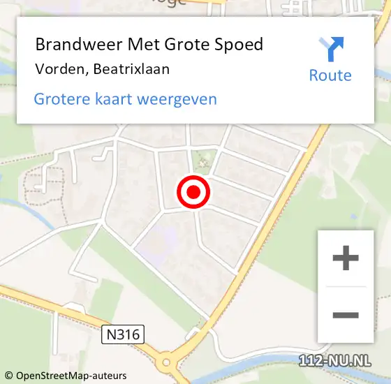 Locatie op kaart van de 112 melding: Brandweer Met Grote Spoed Naar Vorden, Beatrixlaan op 13 januari 2015 15:53