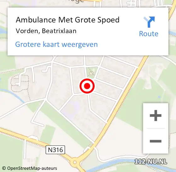 Locatie op kaart van de 112 melding: Ambulance Met Grote Spoed Naar Vorden, Beatrixlaan op 13 januari 2015 16:00