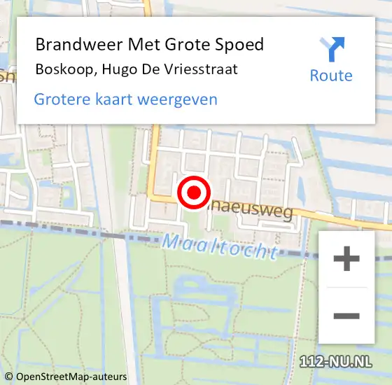 Locatie op kaart van de 112 melding: Brandweer Met Grote Spoed Naar Boskoop, Hugo De Vriesstraat op 13 januari 2015 16:47