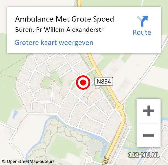 Locatie op kaart van de 112 melding: Ambulance Met Grote Spoed Naar Buren, Pr Willem Alexanderstr op 13 januari 2015 16:48