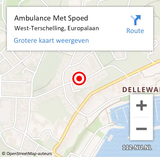 Locatie op kaart van de 112 melding: Ambulance Met Spoed Naar West-Terschelling, Europalaan op 13 januari 2015 17:10