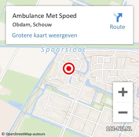 Locatie op kaart van de 112 melding: Ambulance Met Spoed Naar Obdam, Schouw op 13 januari 2015 18:16