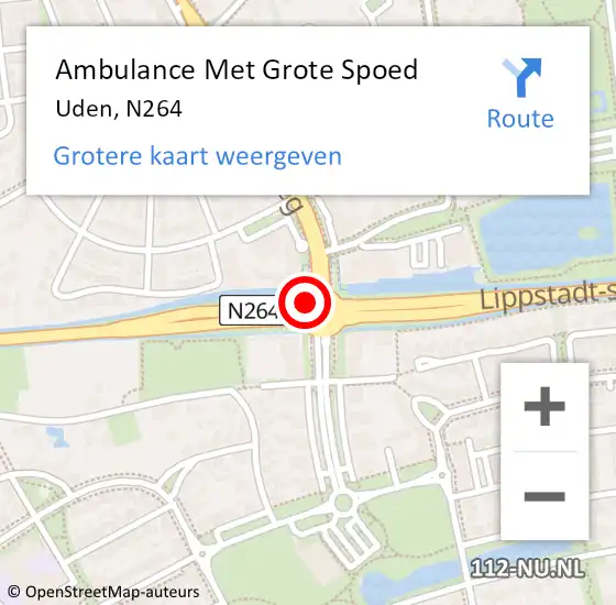 Locatie op kaart van de 112 melding: Ambulance Met Grote Spoed Naar Uden, N264 op 13 januari 2015 18:51