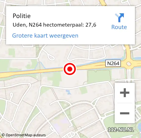 Locatie op kaart van de 112 melding: Politie Uden, N264 hectometerpaal: 27,6 op 13 januari 2015 18:54