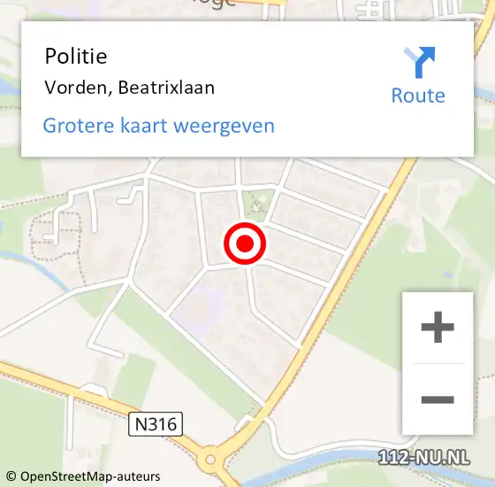 Locatie op kaart van de 112 melding: Politie Vorden, Beatrixlaan op 13 januari 2015 20:38