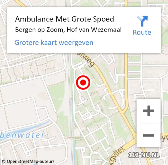 Locatie op kaart van de 112 melding: Ambulance Met Grote Spoed Naar Bergen op Zoom, Hof van Wezemaal op 13 januari 2015 21:12