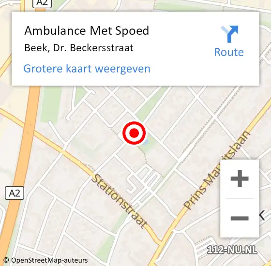 Locatie op kaart van de 112 melding: Ambulance Met Spoed Naar Beek, Dr. Beckersstraat op 13 januari 2015 22:07