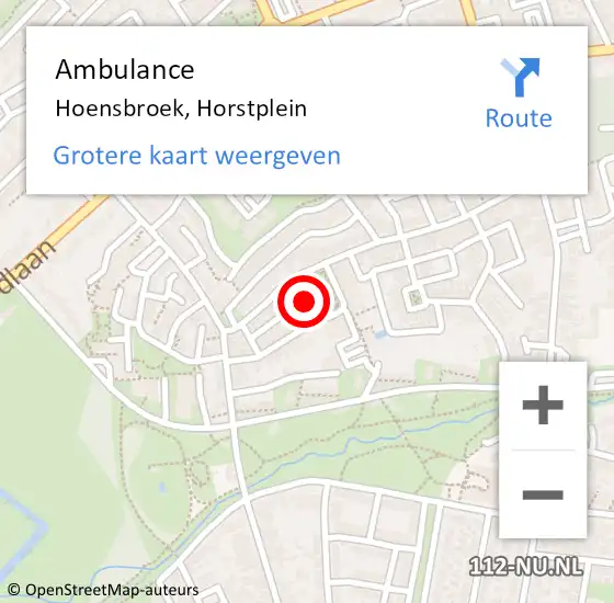 Locatie op kaart van de 112 melding: Ambulance Hoensbroek, Horstplein op 14 januari 2015 01:41