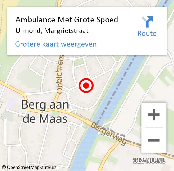 Locatie op kaart van de 112 melding: Ambulance Met Grote Spoed Naar Urmond, Margrietstraat op 14 januari 2015 02:29