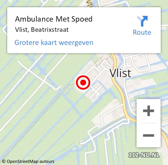 Locatie op kaart van de 112 melding: Ambulance Met Spoed Naar Vlist, Beatrixstraat op 14 januari 2015 02:40