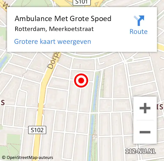 Locatie op kaart van de 112 melding: Ambulance Met Grote Spoed Naar Rotterdam, Meerkoetstraat op 14 januari 2015 06:57