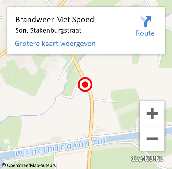 Locatie op kaart van de 112 melding: Brandweer Met Spoed Naar Son, Stakenburgstraat op 14 januari 2015 07:45