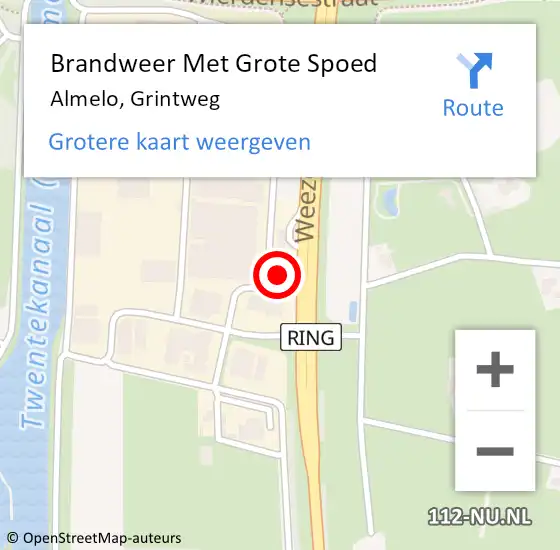 Locatie op kaart van de 112 melding: Brandweer Met Grote Spoed Naar Almelo, Grintweg op 14 januari 2015 08:37