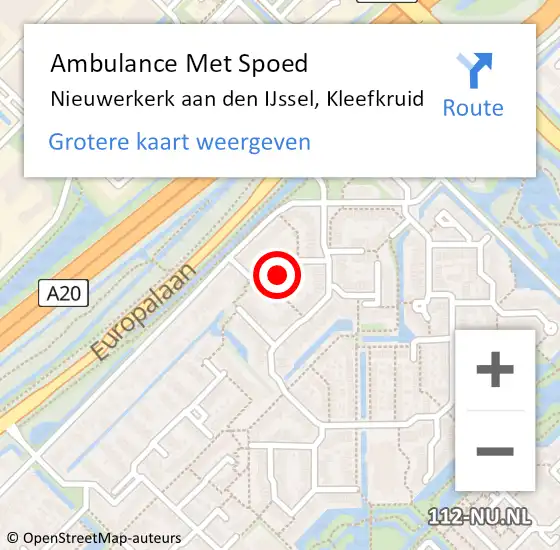 Locatie op kaart van de 112 melding: Ambulance Met Spoed Naar Nieuwerkerk aan den IJssel, Kleefkruid op 14 januari 2015 09:36