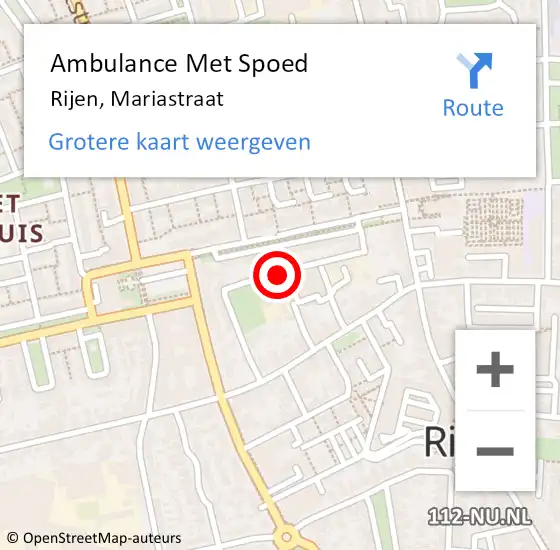 Locatie op kaart van de 112 melding: Ambulance Met Spoed Naar Rijen, Mariastraat op 14 januari 2015 10:03