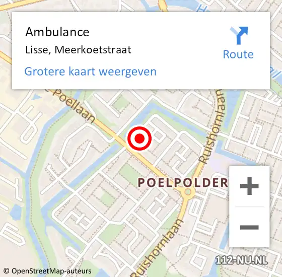 Locatie op kaart van de 112 melding: Ambulance Lisse, Meerkoetstraat op 14 januari 2015 11:46