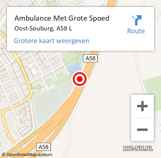 Locatie op kaart van de 112 melding: Ambulance Met Grote Spoed Naar Oost-Souburg, A58 L op 14 januari 2015 12:28