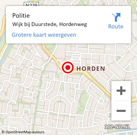 Locatie op kaart van de 112 melding: Politie Wijk bij Duurstede, Hordenweg op 14 januari 2015 13:07