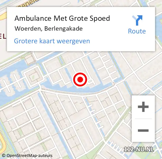 Locatie op kaart van de 112 melding: Ambulance Met Grote Spoed Naar Woerden, Berlengakade op 14 januari 2015 14:32