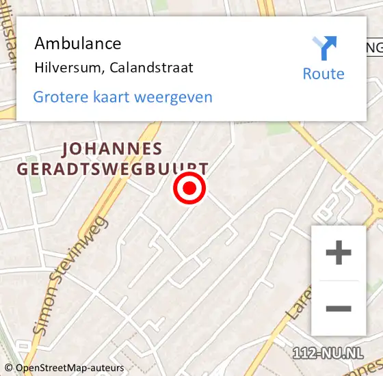 Locatie op kaart van de 112 melding: Ambulance Hilversum, Calandstraat op 14 januari 2015 14:51