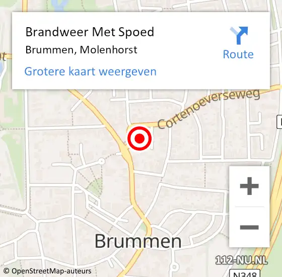 Locatie op kaart van de 112 melding: Brandweer Met Spoed Naar Brummen, Molenhorst op 14 januari 2015 15:48