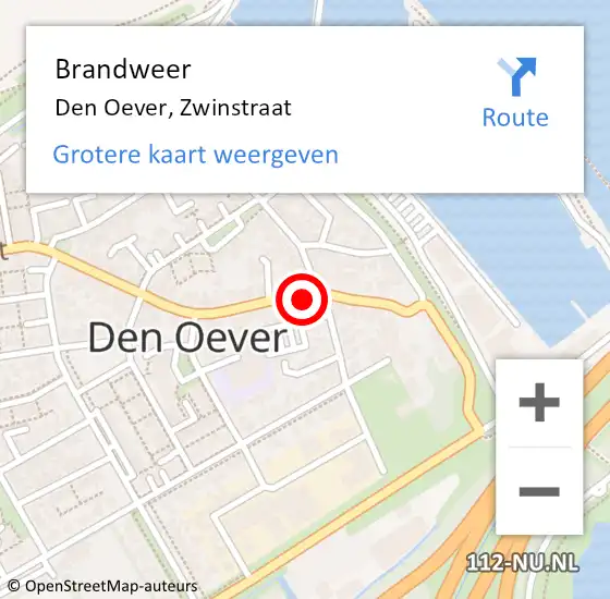 Locatie op kaart van de 112 melding: Brandweer Den Oever, Zwinstraat op 14 januari 2015 16:10