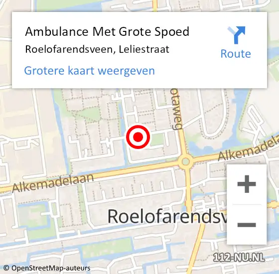 Locatie op kaart van de 112 melding: Ambulance Met Grote Spoed Naar Roelofarendsveen, Leliestraat op 14 januari 2015 17:52