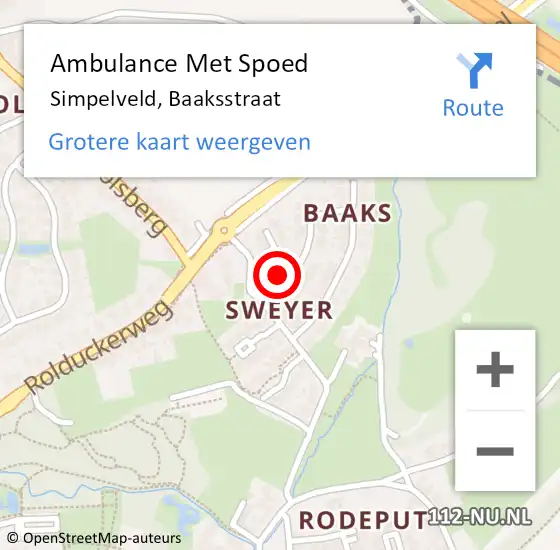 Locatie op kaart van de 112 melding: Ambulance Met Spoed Naar Simpelveld, Baaksstraat op 27 oktober 2013 18:22