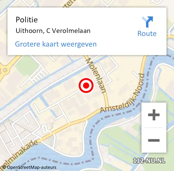 Locatie op kaart van de 112 melding: Politie Uithoorn, C Verolmelaan op 14 januari 2015 20:02