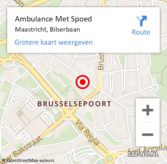 Locatie op kaart van de 112 melding: Ambulance Met Spoed Naar Maastricht, Bilserbaan op 14 januari 2015 20:48