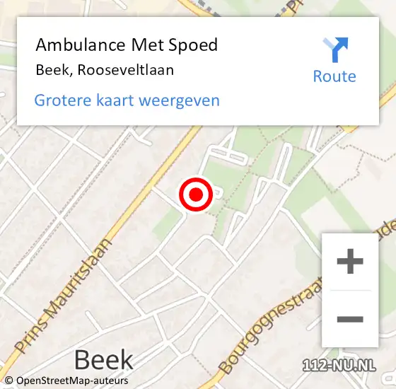 Locatie op kaart van de 112 melding: Ambulance Met Spoed Naar Beek, Rooseveltlaan op 14 januari 2015 22:22