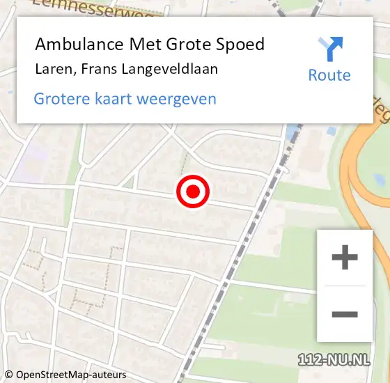 Locatie op kaart van de 112 melding: Ambulance Met Grote Spoed Naar Laren, Frans Langeveldlaan op 15 januari 2015 01:12