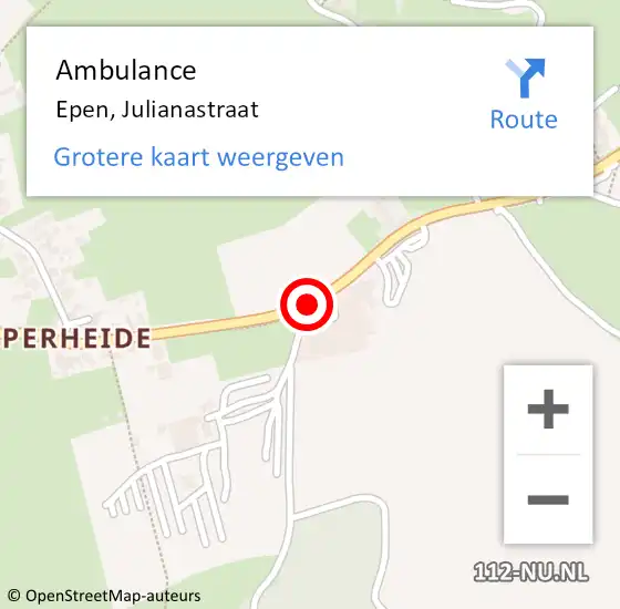 Locatie op kaart van de 112 melding: Ambulance Epen, Julianastraat op 15 januari 2015 02:46