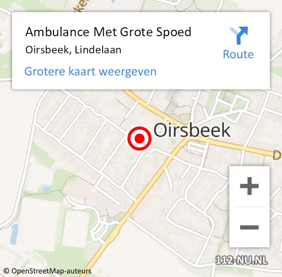 Locatie op kaart van de 112 melding: Ambulance Met Grote Spoed Naar Oirsbeek, Lindelaan op 15 januari 2015 05:52