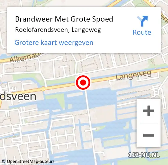 Locatie op kaart van de 112 melding: Brandweer Met Grote Spoed Naar Roelofarendsveen, Langeweg op 15 januari 2015 06:51